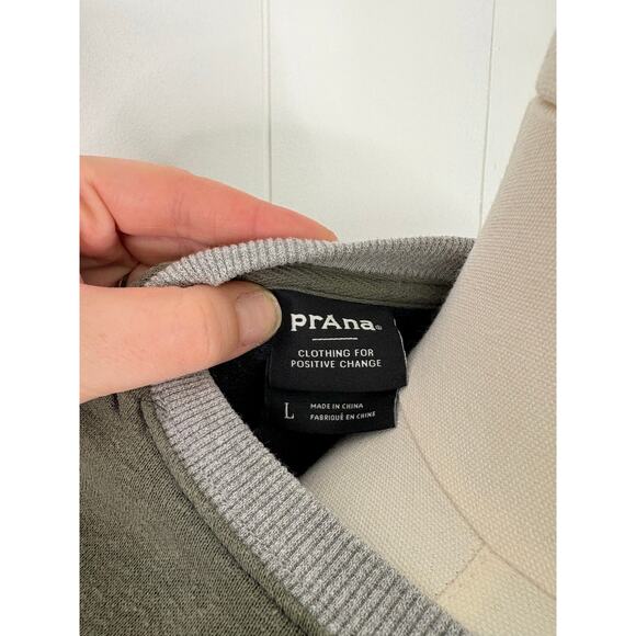 Prana Women’s Cozy Up Colorblock Crewneck Sweatshirt Large Olive Green Charcoal - Picture 10 of 10